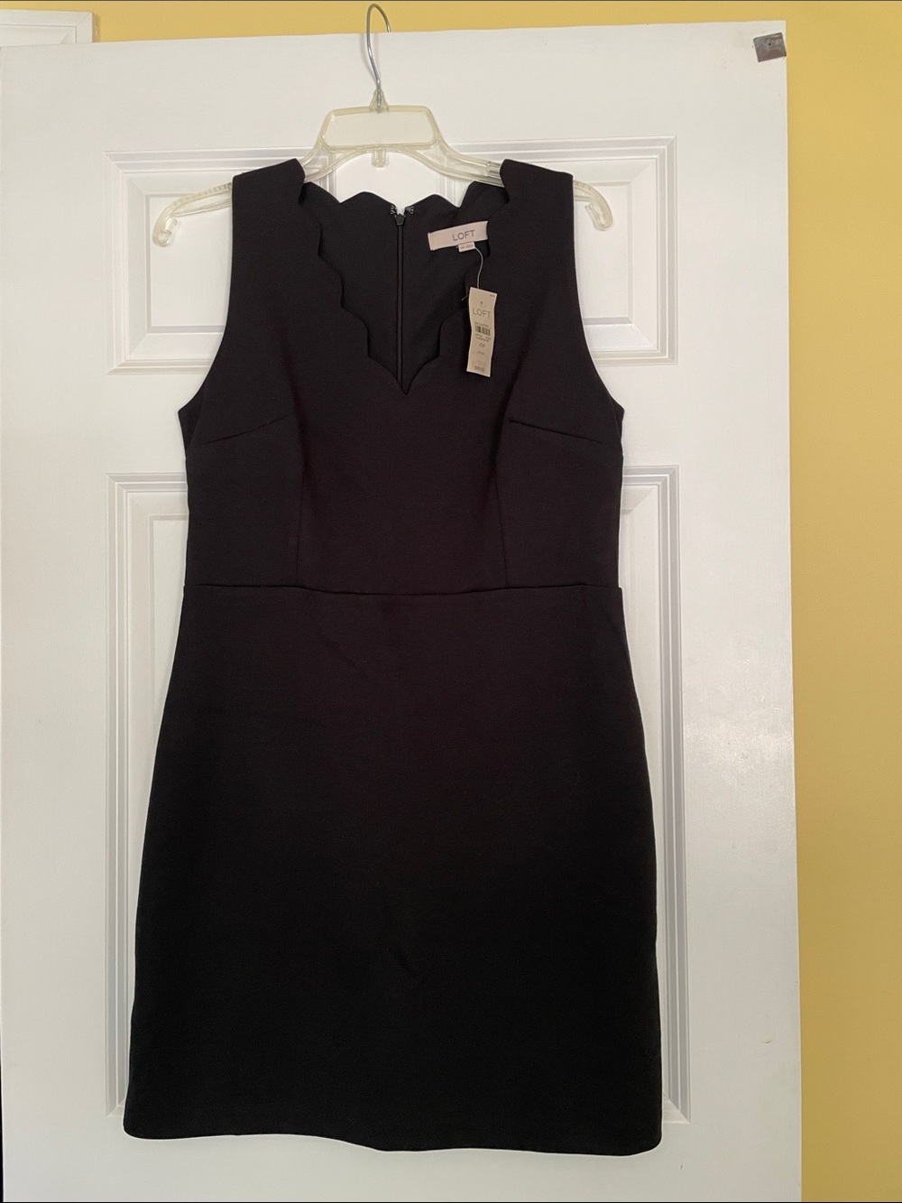 LOFT Black Scalloped V-Neck Sleeveless Mini Dress